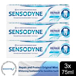 Sensodyne Repair & Protect Original Mint Toothpaste for Sensitive Teeth, 3x75ml