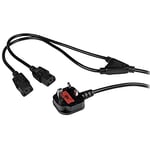 StarTech.com 6ft (2m) UK Computer Power Cable Y Splitter, 18AWG, BS 1363 to 2x C13, 10A 250V, AC Power Cord, Kettle Lead / Dual UK Power Cord, PC Power Supply Cable, TV/Monitor Power Cable (PXT101YUK)