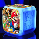 Super Mario Bros Alarm Clock Customize Picture Wake Up Light USB Powered Kids LED Clock Cartoon Night Light Flash 7 Color Changing Digital Clock Electronic Desk Clock C