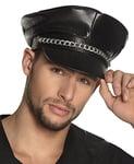 Boland 82001 – Bonnet Rocker, aspect cuir, noir, unisexe, avec chaîne à maillons, chapeau, couvre-chef, costume, carnaval, soirée à thème