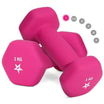 Yes4All G1EK Hex Neoprene Weights Dumbbells Set Pair (1 kg to 7 kg) - Dumbbell Set, Hand Weights Set for Women Men, Home Gym Workout, 1 KG x 2, Pink