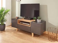 GFW Modena Contemporary Suitable for Max. 55 Inch Size 2X Side Cupboards & 1x Shelf Unit. TV Stand Cabinet for Living Room, Slate Grey, H-44.7cm x W-130.2cm x D-39.5cm