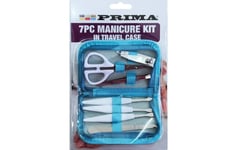 7Pc PRIMA Manicure Kit + Travel Case Nail Clippers Tweezers Scissors File UK