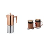 Bundle of La Cafetière Copper Stovetop Espresso Maker, Stainless Steel, 600ml + La Cafetière Glass 200ml Polished Copper Finish Glass Cups, Set of 2