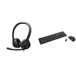 Logitech H390 Wired Headset for PC/Laptop, Stereo Headphones with Noise Cancelling Microphone & MK220 Compact Wireless Keyboard and Mouse Combo for Windows, AZERTY French Layout - Black