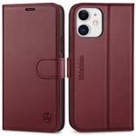 SHIELDON iPhone 12 Case, iPhone 12 Pro Wallet Genuine Leather Case with Shockproof TPU Shell, RFID Blocking, Card Slots, Kickstand, Magnetic Folio Compatible with iPhone 12/12 Pro, 6.1", Wine Red