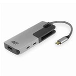 ACT AC7021 Adaptateur USB C vers HDMI 7 en 1 avec boîtier en Aluminium, HDMI 4K @ 30 Hz, 2 Ports USB Type C 60 W PD, 2 Ports USB 3.0, Lecteur de Carte SD/TF, pour connecter Un écran supplémentaire,
