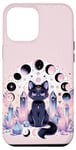 Coque pour iPhone 14 Pro Max Mystic Feline Aura: Enchanted Cat Gothic Moon Phases