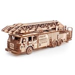 EWA Eco-Wood-Art kit de Construction Fire Truck est Un modèle mécanique conçu pour être monté soi-même sans Colle Puzzle 3D Bois-Casse-tête pour Adultes et Adolescents colle-439 pièces, Naturel