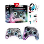 Manette Switch Nintendo /PC Sans Fil Polychroma - Transparente à LED RGB- Câble 1M Fonction Turbo + Casque Switch spirit of gamer