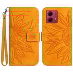 SKALO Motorola Edge 40 Neo 5G Embossed Flower Plånboksfodral i PU-Läder - Ljusbrun Ljusbrun