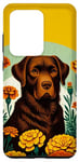 Coque pour Galaxy S20 Ultra Chocolate Lab Art Labrador Retriever Marigolds Marron