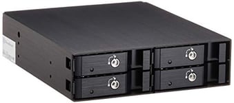 SilverStone SST-FS204B - Boîtier disque dur interne 5.25“ pour SAS/SATA HDD ou SSD 4x 2.5“, en aluminium, sans plateau, échangeable à chaud, avec ventilateur et serrure, noir