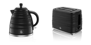 Set of 2 Black Patterned Symphony Edition SWAN Kitchen Appliances -1.7L Jug Kettle and Matching 2 Slice Toaster