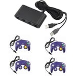 Adaptateur manette Gamecube sur Nintendo Wii U, Switch et PC + 4 manette Game cube Violet