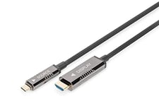 DIGITUS Câble adaptateur USB-C vers HDMI AOC fibre optique - HDMI 2.0 - Displayport 1.2-4k/60Hz - DP Alt-Mode - Plug&Play - 15m - noir