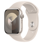 Refurbished Apple Watch Series 9 GPS, 45mm Starlight Aluminium Case with M/L Starlight Sport Band