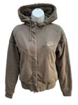 New NIKE Womens Military Style Fleece Lined Hoodie Jacket Olive Green M