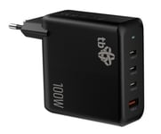 Nätladdare 3X Usb C + Usb A Power Delivery Svart, Gan 100W