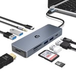 OOTDAY Hub USB C, multiport USB C pour MacBook Pro/Air, Chromebook, Thinkpad, Laptop et Plus d'appareils Type C, 10 in 1 Adaptateur USB C Ethernet avec Sortie 4K HDMI, Lecteur de Cartes TF