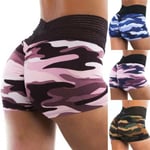 Women Camo Stretchy Scrunch Fitness Yoga Summer Mini Shorts Hot Pink Xl
