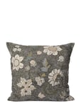 C/C 50X50 Black Flower Linen Home Textiles Cushions & Blankets Cushion Covers Black Ceannis