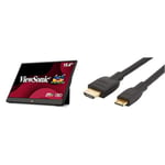 Viewsonic VA1655 47 cm (16 Inch) Portable Monitor (Full HD, IPS Panel, Mini-HDMI, 2x USB-C & Amazon Basics Mini HDMI to HDMI Adapter Cable, 18Gbps High-Speed, 4K@60Hz, 2160p, 48-Bit Color