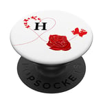 Pop Up Phone Grip,Red Heart Butterfly Rose Letter H White PopSockets Support et Grip pour Smartphones et Tablettes