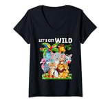 Womens Let's Get Wild Animals Birthday Party Safari To The Zoo V-Neck T-Shirt