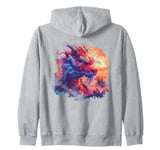 Fierce mythical red dragon sunset palm trees Asian art #2 Zip Hoodie