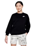NIKE FD2923-010 G NSW CLUB FLC OVRSZD CREW LBR Sweatshirt Girl's BLACK/WHITE Size M