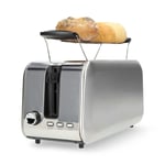 Nedis 2 Slice Toaster Long Slots 7 Levels of Browning Control Bun Warmer Silver