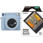 Instax SQUARE SQ1 instant film Camera, Automatic exposure and Built-in selfie lens, Glacier Blue & SQUARE instant Film, Black border, 10 shot pack, suitable for all SQUARE cameras and printers
