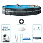 Intex Round Ultra XTR Frame Pool - 732 x 132 cm - Inklusive pump - Stege - Markduk - Lock Underhållspaket - Filtrera bollar - Rengöringskit Inklusive