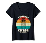 Womens Survived Cicada Invasion Insect Bug Infestation Cicadas V-Neck T-Shirt