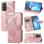 OnePlus 9 Pro Plånboksfodral PU-Läder 4-FACK Motiv Fjäril Rosa guld