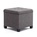 HNNHome Ottoman Cube en Lin avec Coffre de Rangement, Pouf, Tabouret, avec siège/Couvercle rembourré Amovible, pour Salon, Coiffeuse, Chambre, Entrée - 45 x 45 x 41 cm - Gris Charbon