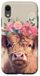 iPhone XR Spring, Highland Cow | Scottish Highland Cow, Floral Pastel Case