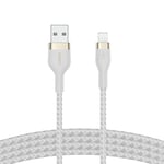 Belkin Câble à gaine tressée USB-A vers Lightning BoostCharge Pro Flex (2 m), certifié MFi, pour iPhone 14, 13, 12, Pro, Max, mini, SE, iPad, etc (blanc)