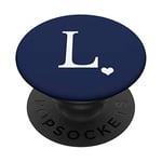 PopSockets White Initial Letter L heart Monogram on Navy Blue PopSockets PopGrip: Swappable Grip for Phones & Tablets