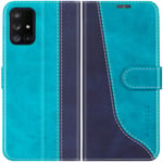 Mulbess Samsung Galaxy A71 Case, Samsung Galaxy A71 Phone Cover, Stylish Flip Leather Wallet Phone Case for Samsung Galaxy A71 4G, Mint Blue