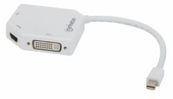 Manhattan Mini DisplayPort 1.2 to HDMI, DVI and VGA Adapter Cable (3-in-1), 25cm, White, Male to Female, Passive, HDMI 4K@30Hz, VGA and DVI 1080p@60Hz, Compatible with DVD-D, Three Year Warranty...