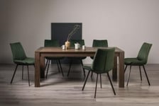 Bentley Designs Turin Dark Oak 6-10 Seater Extending Dining Table with 8 Fontana Green Velvet Chairs