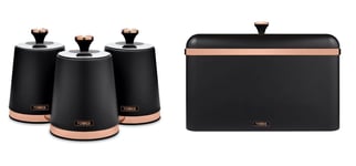 TOWER Glamorous Kitchen Set BLACK & Rose Gold Cavaletto Bread Bin and Canisters
