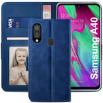 YATWIN Samsung Galaxy A40 Case, Samsung A40 Flip Wallet Leather Case with Card Slot and Shockproof Function Kickstand Phone Cases Cover for Samsung A40 - Blue