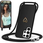 CaseLover Coque avec Cordon pour Samsung Galaxy S23 Ultra 5G, Coque de Cellulaire Corde Silicone Étui en Motif Coeur avec Réglable Collier Téléphone Chaîne Lanyard Case Housse pour S23 Ultra 5G, Noir