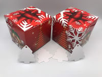 10cm x 10cm x 10cm Christmas Card Gift Box Red with Snowflakes and Bow x 5 - Perfect for Christmas Presents or Secret Santa, Decorative Gift Tags Included