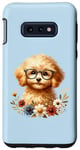 Coque pour Galaxy S10e Chiot Doodle Adorable bleu avec fleurs et lunettes