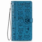 Reevermap Sony Xperia 5 II Case Wallet PU Leather Case, Flip Card Holder with Embossed Cat & Dog Kickstand Magnetic Clasp Phone Cover for Sony Xperia 5 II, Blue