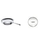 LE CREUSET 3-Ply Stainless Steel Uncoated Frying Pan, 24 x 5 cm, Silver, 96200224001100 Toughened Non-Stick Glass Lid, 24 cm, Transparent, 962008240, 96200824000000